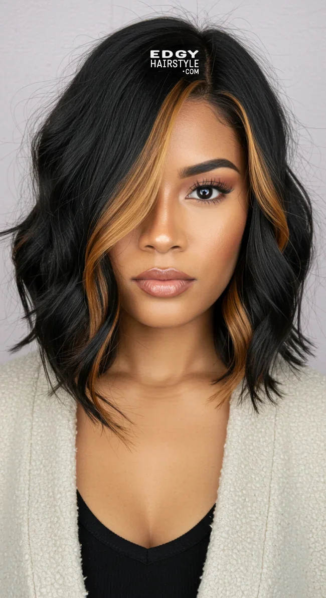 2. Caramel Chunky Highlights on Black Hair | Chunky Highlights: Elevate Your Style With Trendy Colors