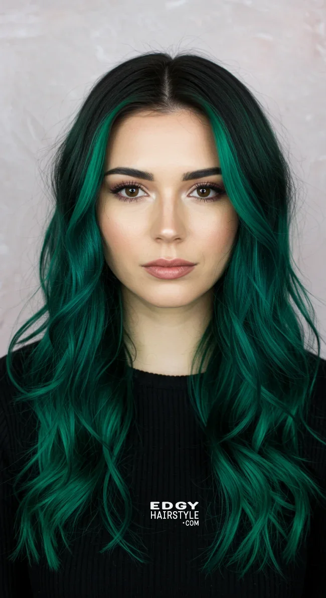 14. Green Chunky Highlights on Dark Hair | Chunky Highlights: Elevate Your Style With Trendy Colors