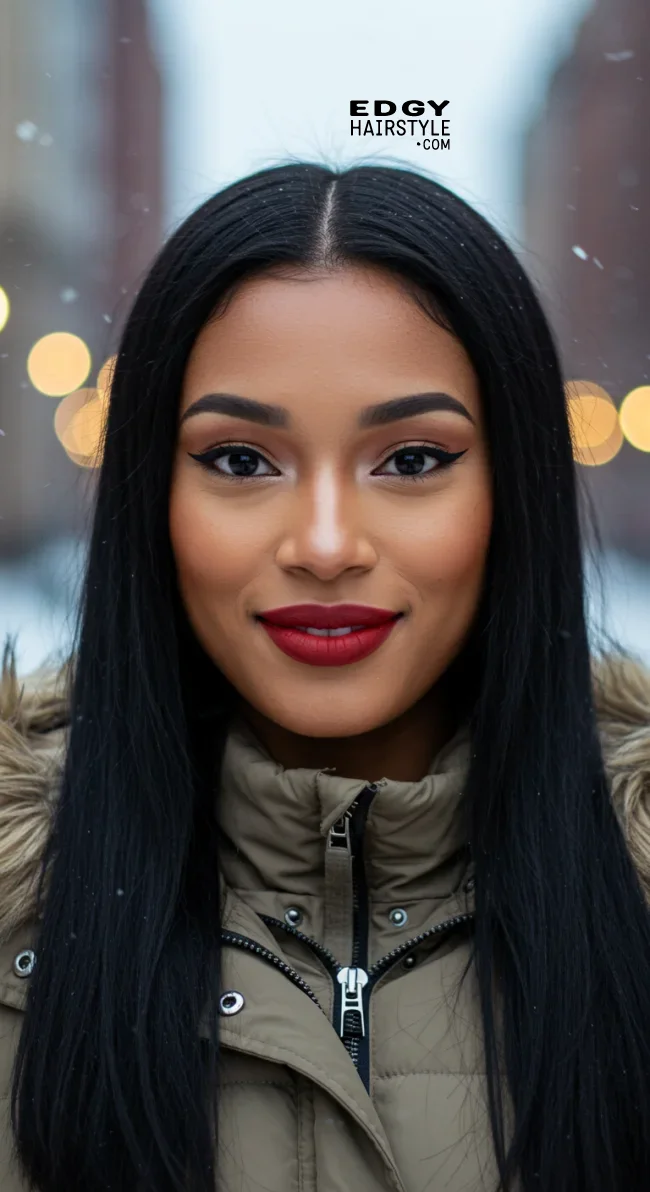 9. Straight and Sleek with a Middle Part | Elegant Winter Hairstyles With Celebrities: Embrace The Season In Style