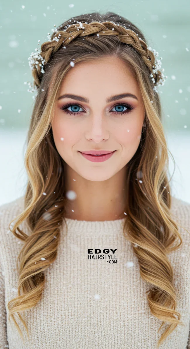 19. Crown Braid with Loose Strands | Elegant Winter Hairstyles With Celebrities: Embrace The Season In Style