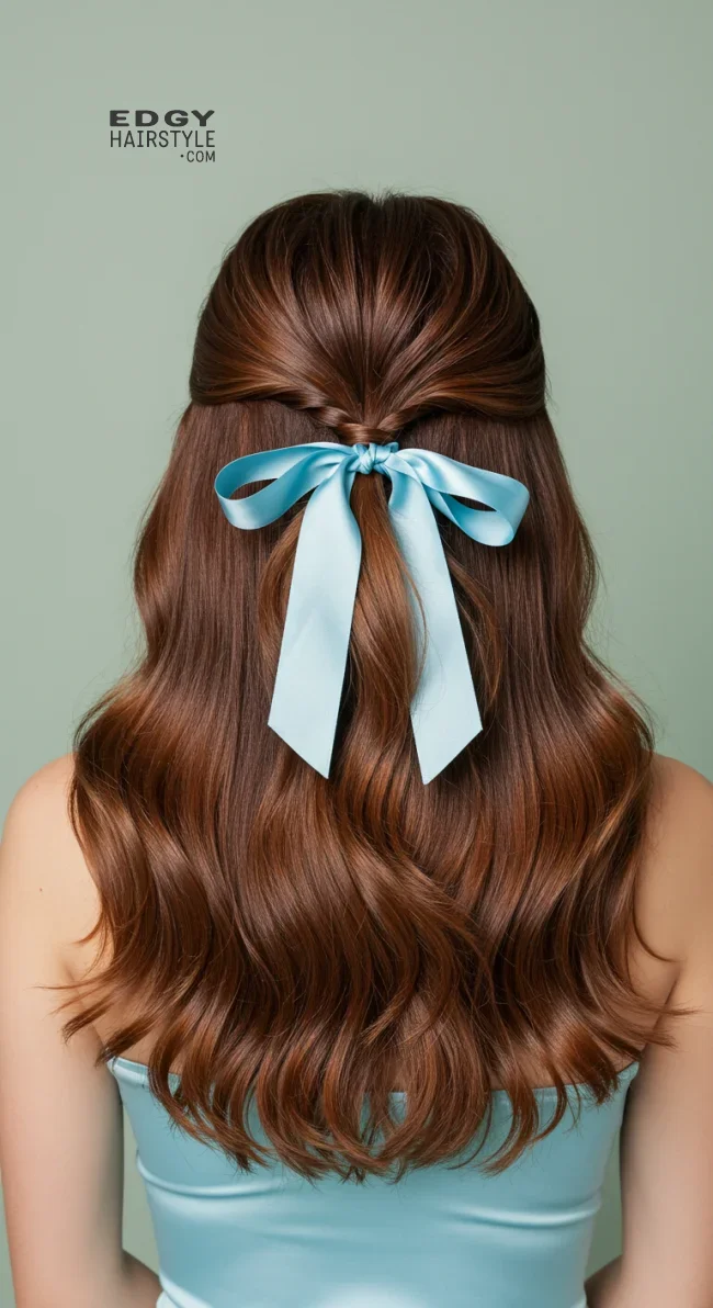 6. Half-Up, Half-Down with Ribbon | 8 Best Preppy Hairstyles: The Best Styles For A Classic Look