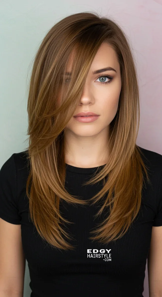 12. Side-Swept Layered Straight Hair | Stunning Hairstyles For Straight Hair - Flawless Elegance