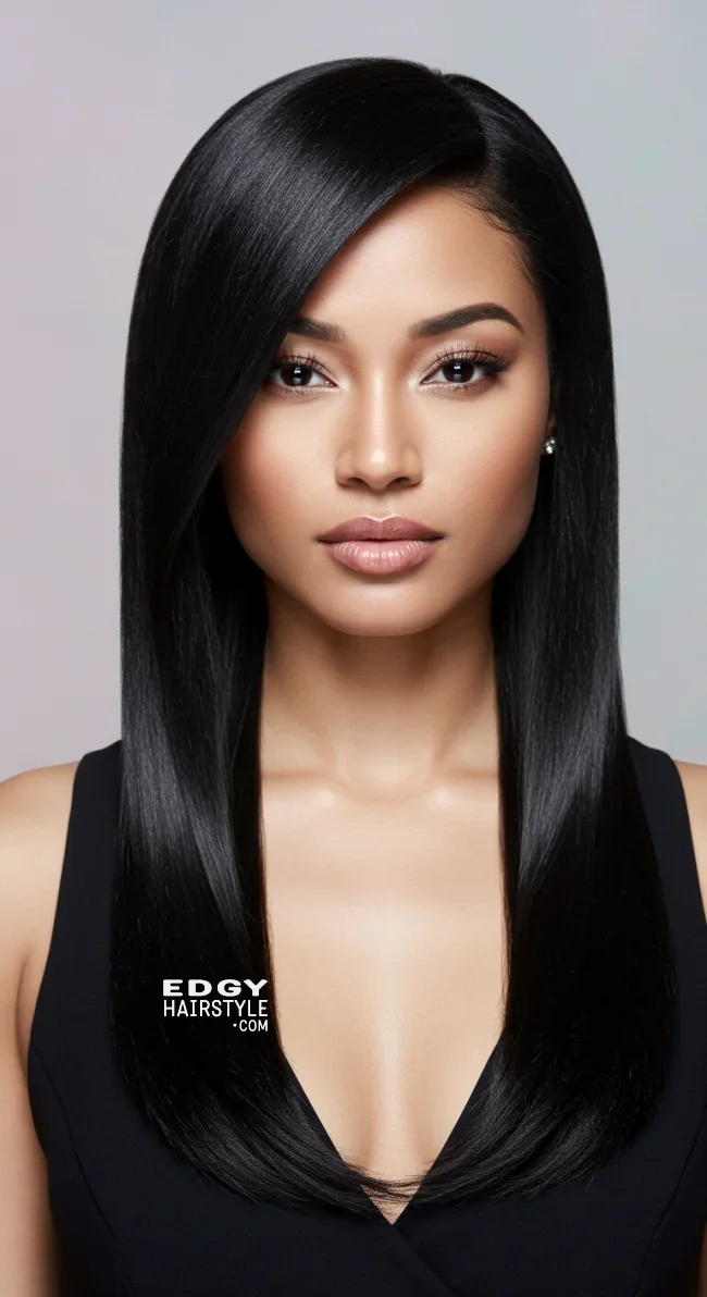 8. Long, Sleek Hair with a Deep Side Part (For Heart-Shaped Faces) | Haircut Ideas Tailored To Your Face Shape: Top Trending Hairstyles For Women In 2025