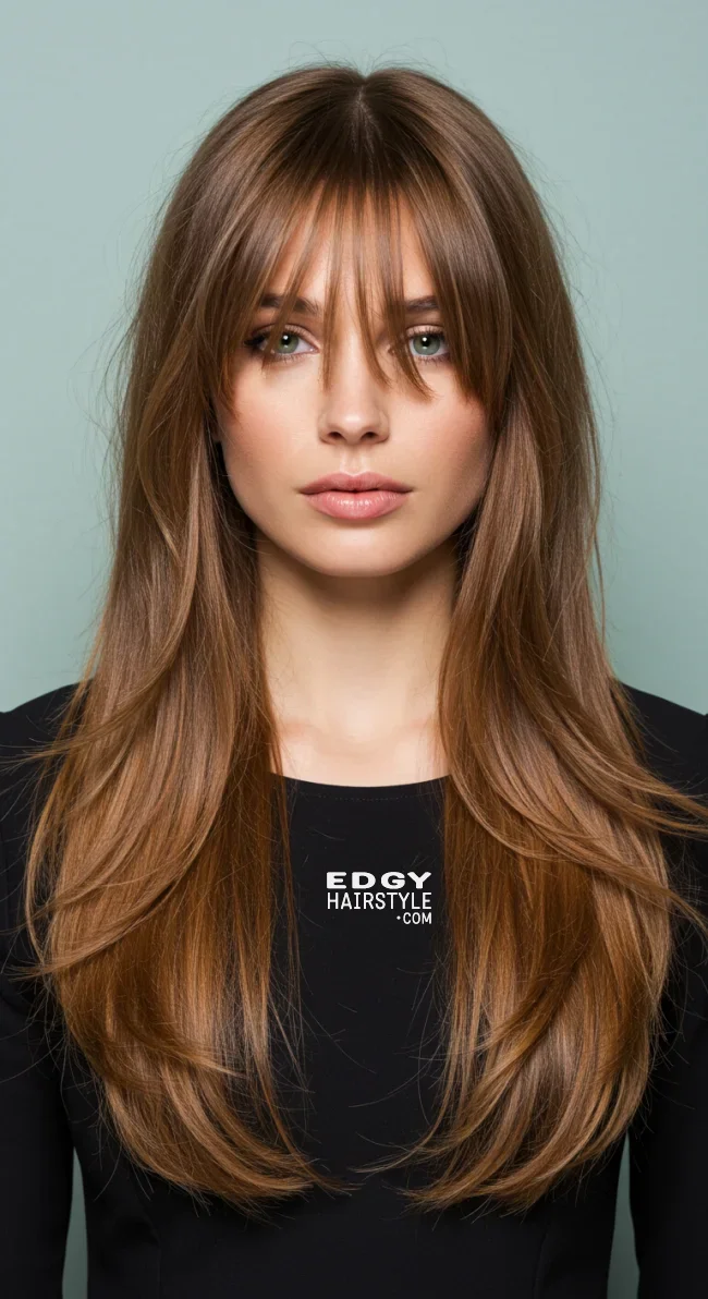 4. Wispy Bangs with Long Layers (For Heart-Shaped Faces) | Haircut Ideas Tailored To Your Face Shape: Top Trending Hairstyles For Women In 2025
