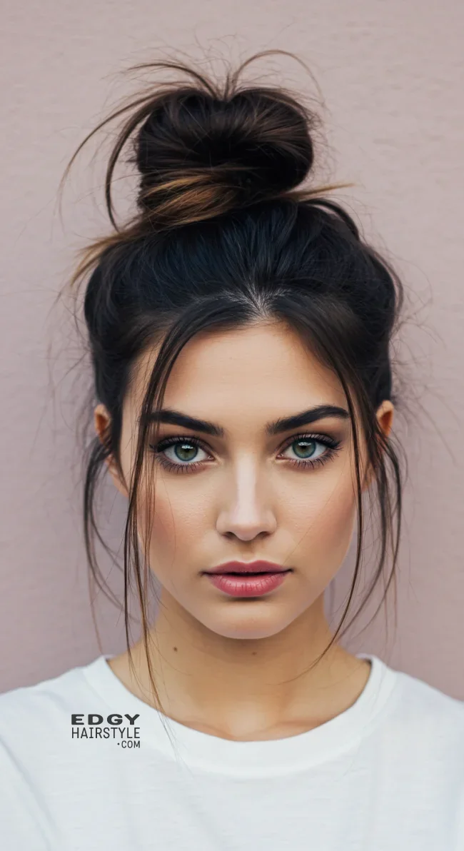 12. Messy Bun with Loose Strands | Hairstyles For Long Face Shape: A Guide To Flattering And Trendy Looks