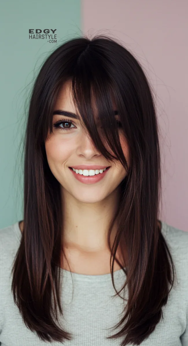 4. Side-Swept Bangs with Long Hair | Hairstyles For Long Face Shape: A Guide To Flattering And Trendy Looks