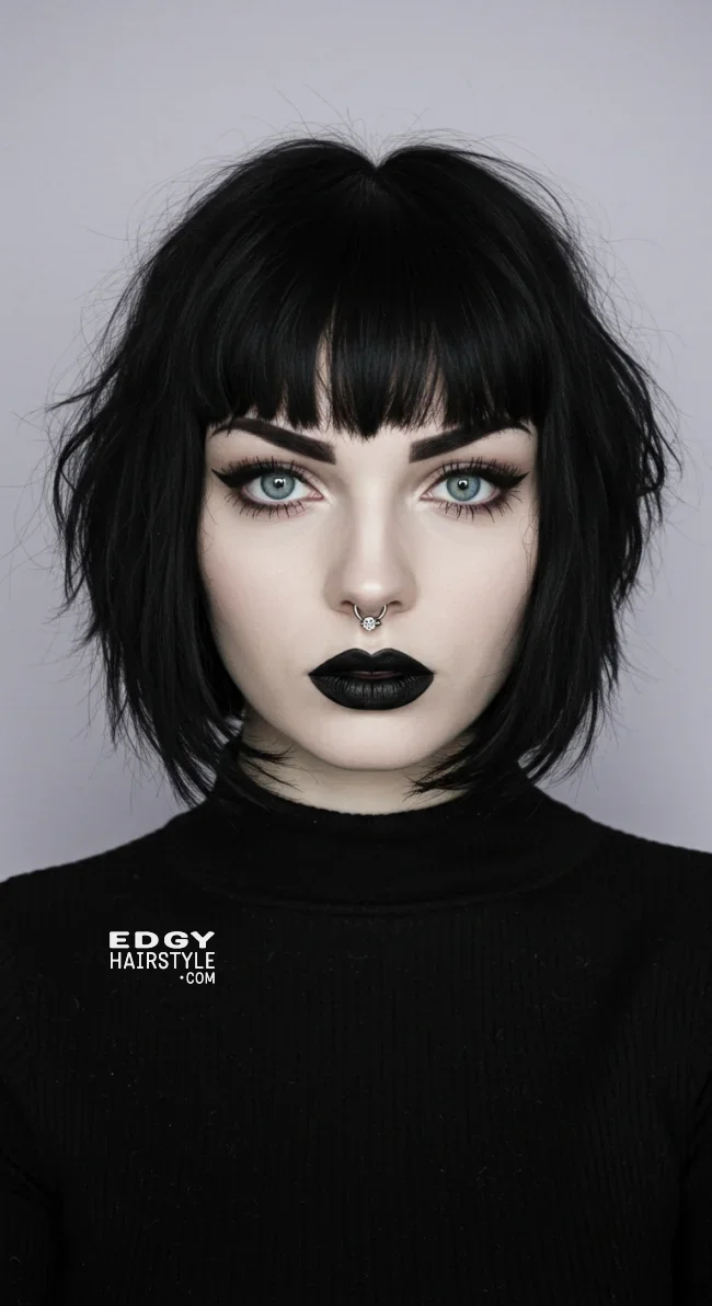 8. Gothic Black Bob with Choppy Layers | Edgy Alternative Hairstyles To Unleash Your Bold Side