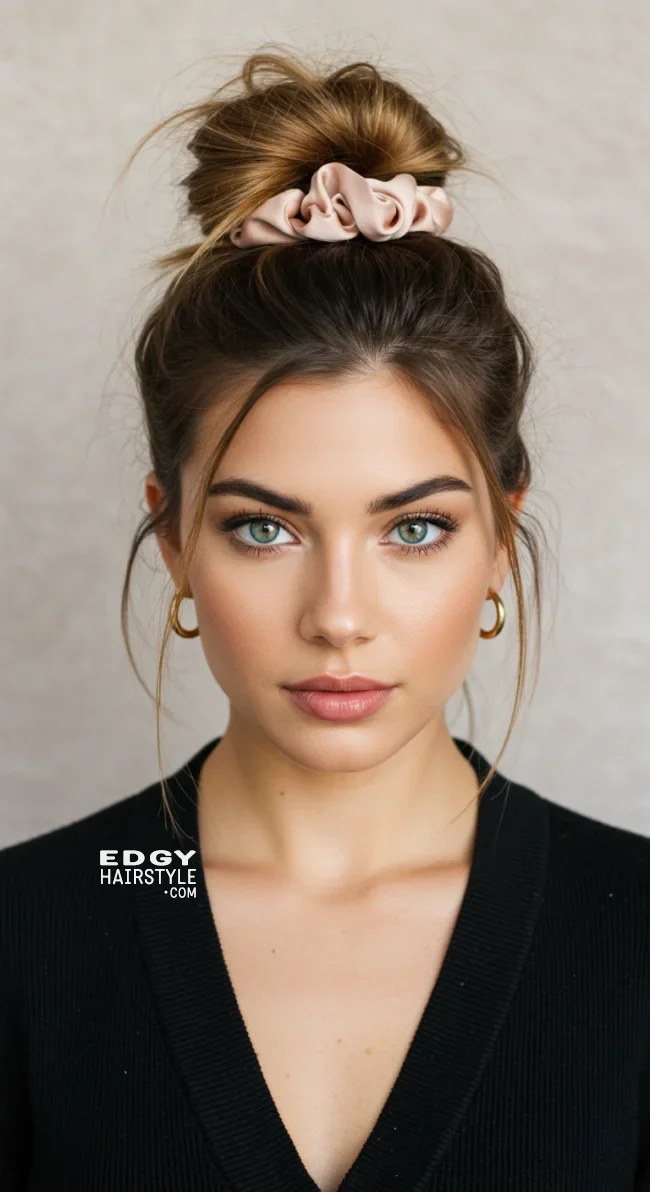 11. Messy Bun with a Scrunchie | How To Tie Up Your Hair Without Damaging It? A Guide To Gentle Hairstyling