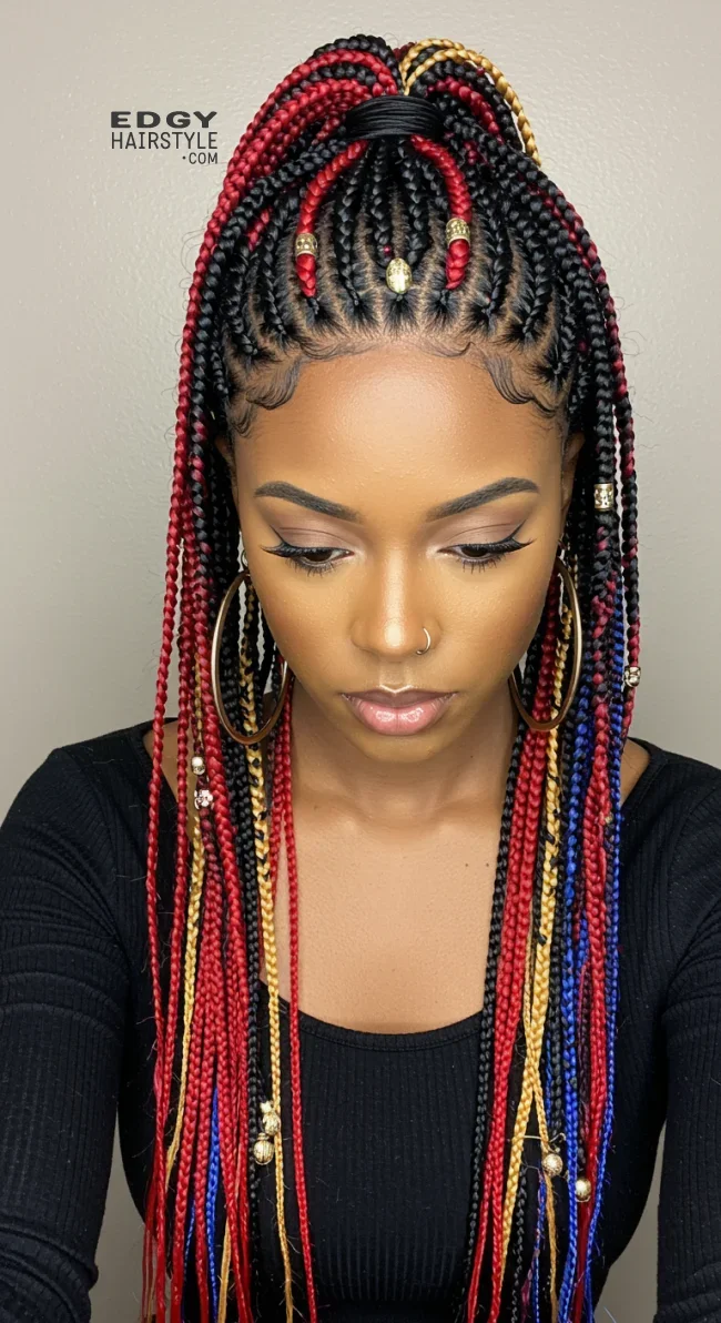 10. Fulani Braids with Colorful Extensions | 10 Trendy Fulani Braids To Try For A Fresh Look