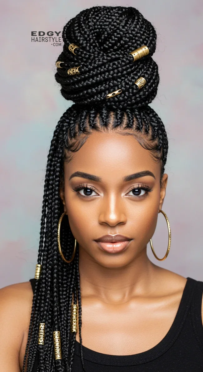5. Fulani Braids with a High Bun | 10 Trendy Fulani Braids To Try For A Fresh Look