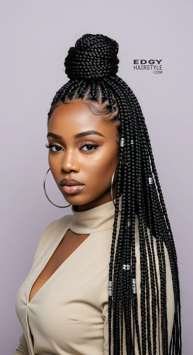 8. Half-Up, Half-Down Fulani Braids | 10 Trendy Fulani Braids To Try For A Fresh Look