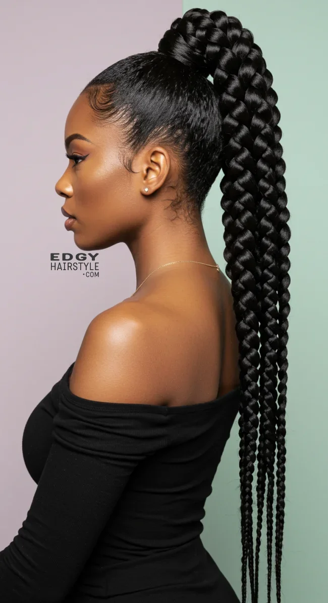 8. Jumbo Braided Ponytail | Ponytail Styles For Black Women: Trendy And Elegant Looks