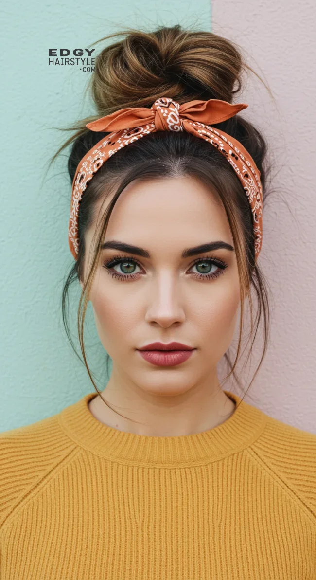 7. Messy Bun with Bandana Tie | Top 8 Fab Bandana Hairstyles To Elevate Your Look