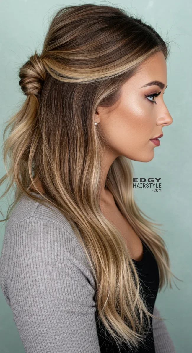 13. Half-Up Half-Down | Cappuccino Bronde Is The New Hair Color Trend