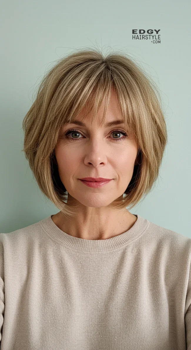 8. Wispy Bangs with a Chin-Length Bob | 15 Trendy Hairstyles For Older Women To Spice Up Their Look