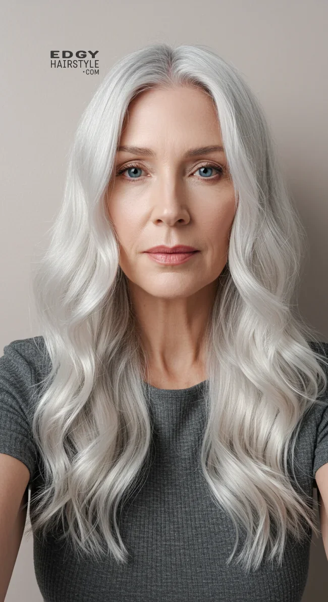 10. Long Silver Waves | 15 Trendy Hairstyles For Older Women To Spice Up Their Look