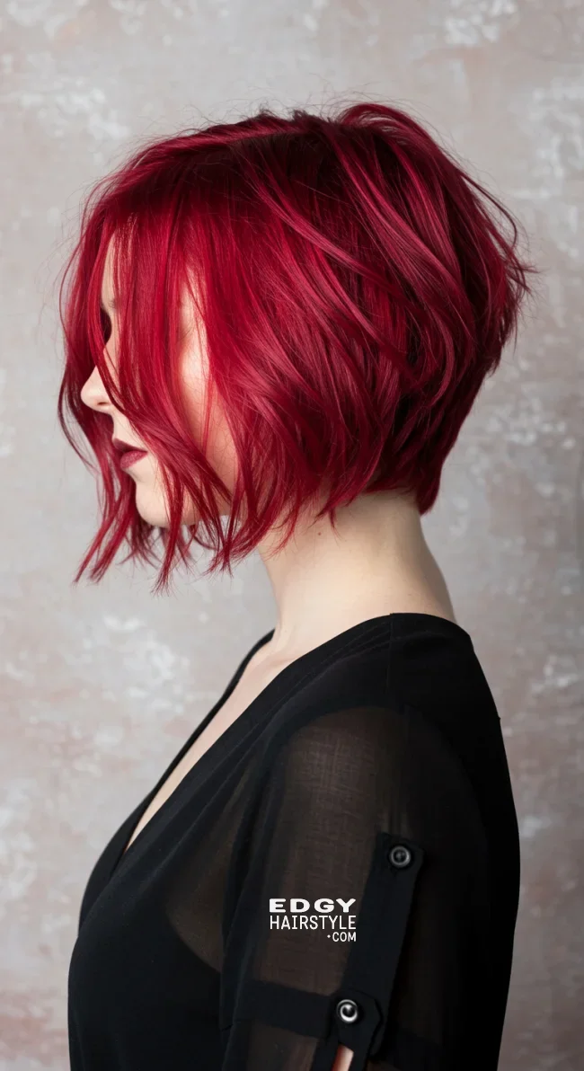 3. Tousled Red Inverted Bob | Messy Inverted Bob Ideas That Ooze Tremendous Rizz