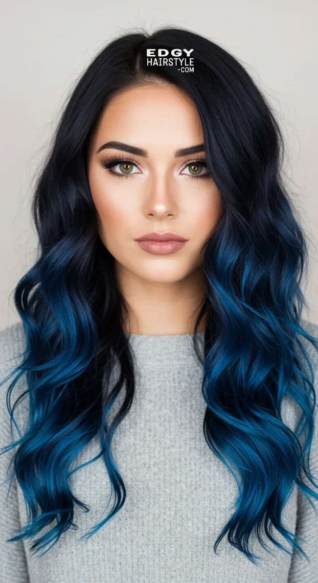 2. Midnight Black to Deep Blue Ombre | 15 Majestic Ombre Winter Hair Colors Not To Miss