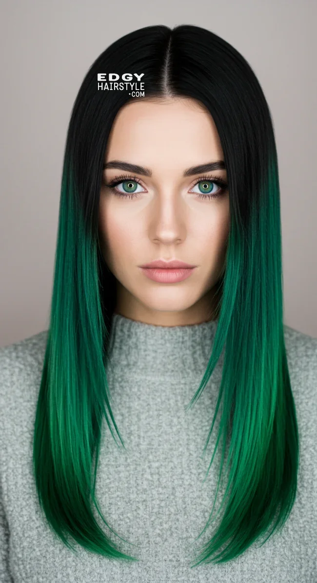 8. Jet Black to Emerald Green Ombre | 15 Majestic Ombre Winter Hair Colors Not To Miss