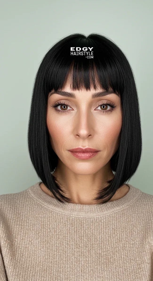 5. Sleek Straight Lob with Blunt Bangs | 10 Stylish Hairstyles For Women Over 50 With Bangs