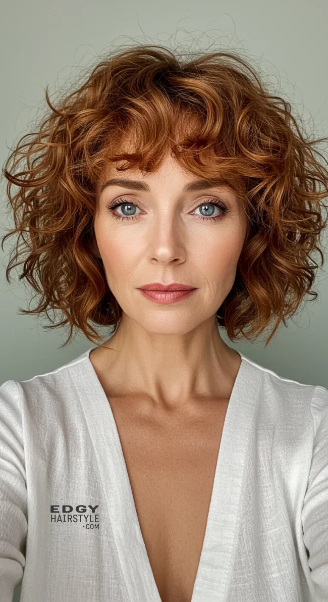 4. Soft Curly Bob with Curly Bangs | 10 Stylish Hairstyles For Women Over 50 With Bangs