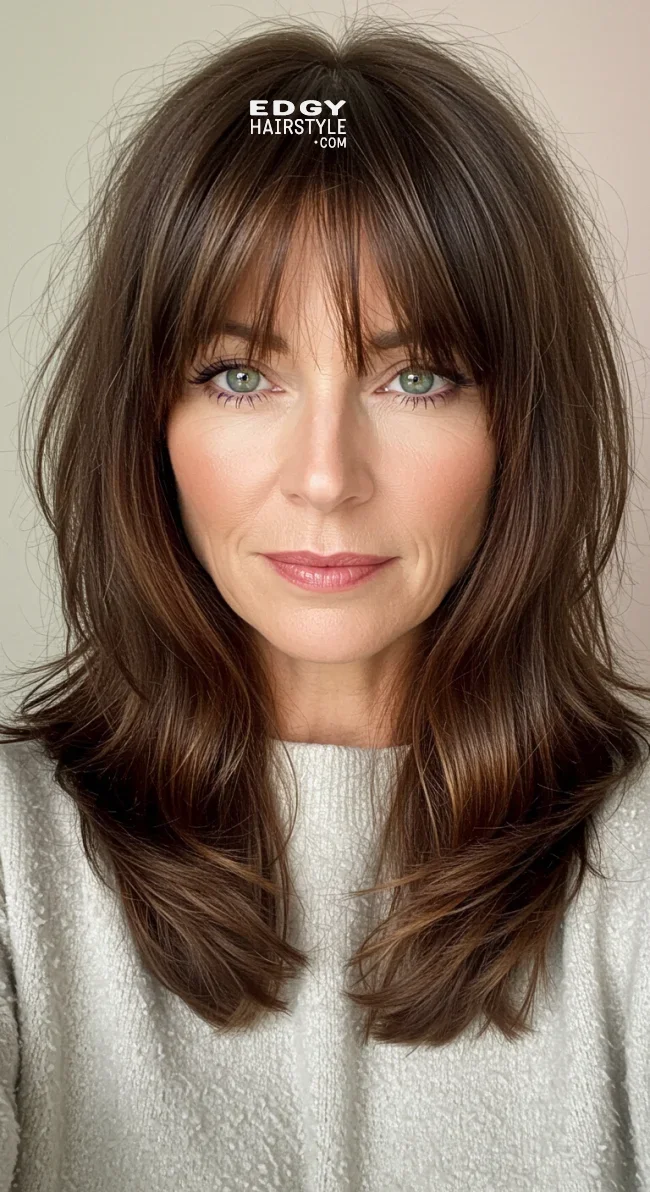 8. Textured Long Hair with Wispy Bangs | 10 Stylish Hairstyles For Women Over 50 With Bangs