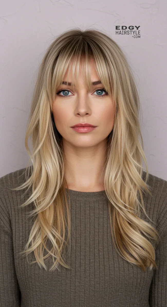 7. Step Cut with Curtain Bangs | Step Cutting Hairstyles For Long Hair: Stylish Trends