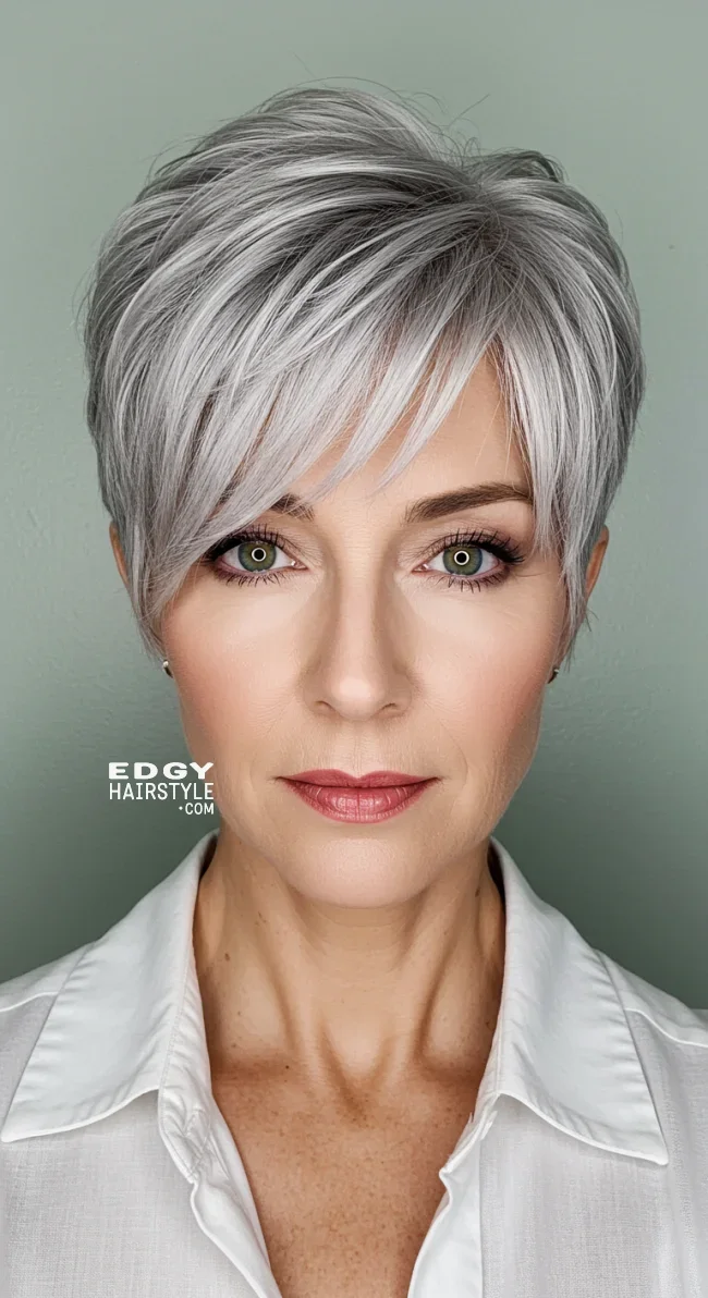 4. Layered Pixie Cut with Side-Swept Bangs | 10 Chic Hairstyles With Bangs For Women Over 50