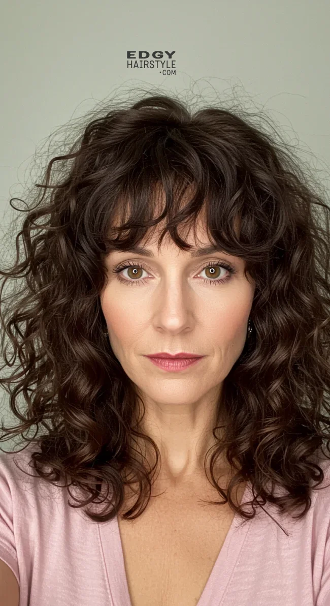 8. Curly Shoulder-Length Hair with Curly Bangs | 10 Chic Hairstyles With Bangs For Women Over 50