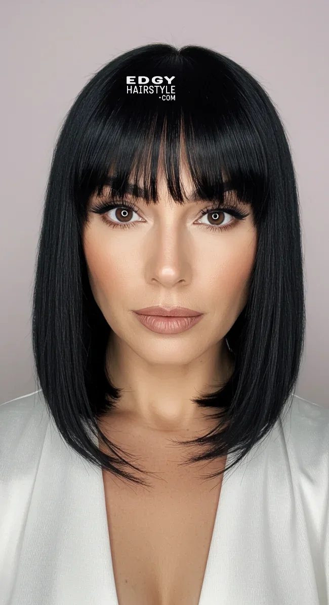 10. Medium-Length Straight Hair with Sleek Bangs | 10 Chic Hairstyles With Bangs For Women Over 50
