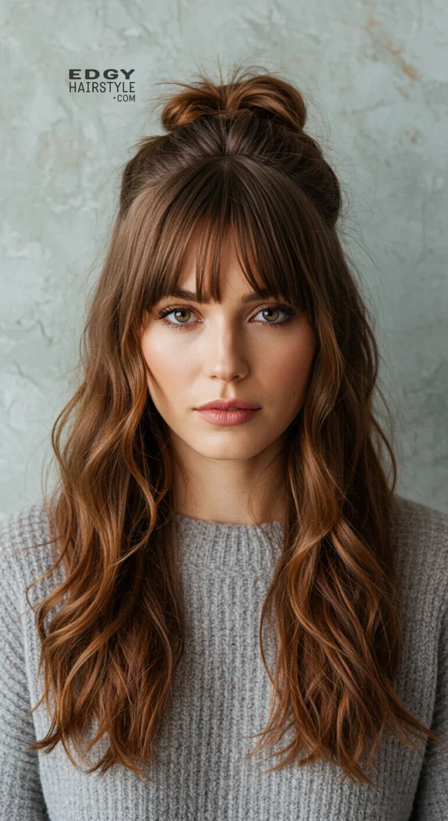 6. Half-Up, Half-Down with Birkin Bangs | Birkin Bangs: Retro Chic Revival Takes The Hair Scene By Storm