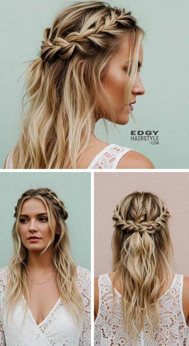 2. Messy Boho Halo Braid | Halo Braid Ideas For An Ethereal Protective Hairstyle