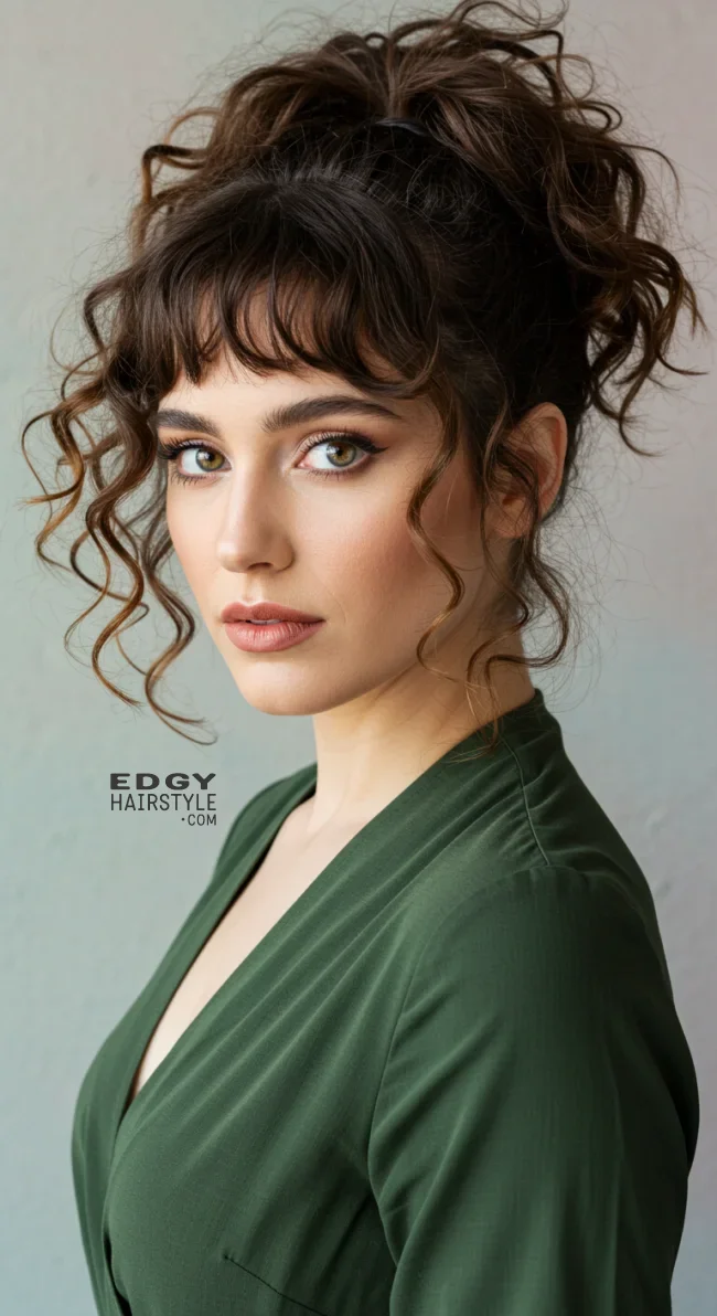 8. Curly Ponytail with Bangs | 10 Chic Short Hair Ponytail Ideas