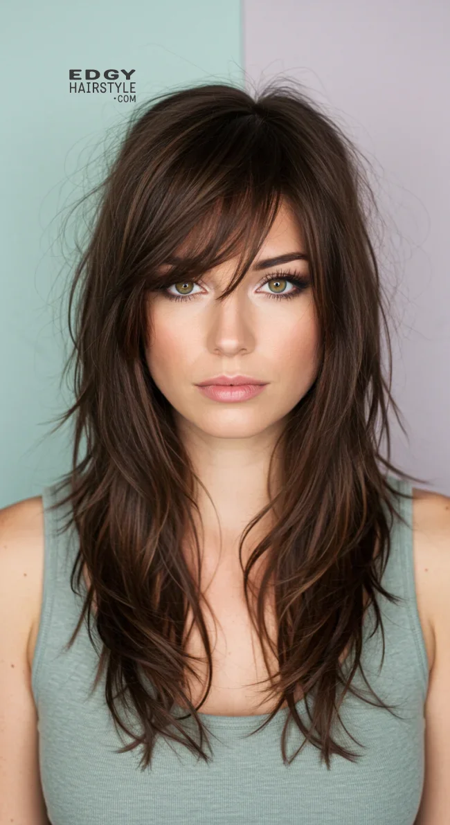 10. Layered Wolf Cut with Side Bangs | Most Beautiful Wolf Cut Hairstyles For This Winter