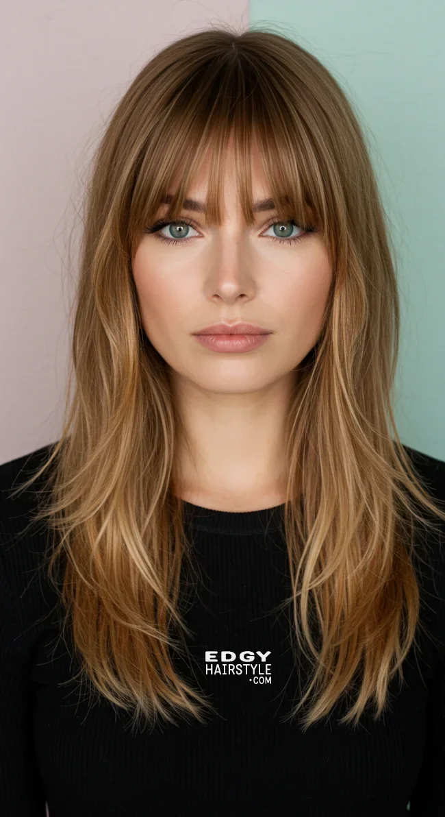 6. Long Layers with Curtain Bangs | Top Hairstyles For Square Face Shape - Flattering Styles