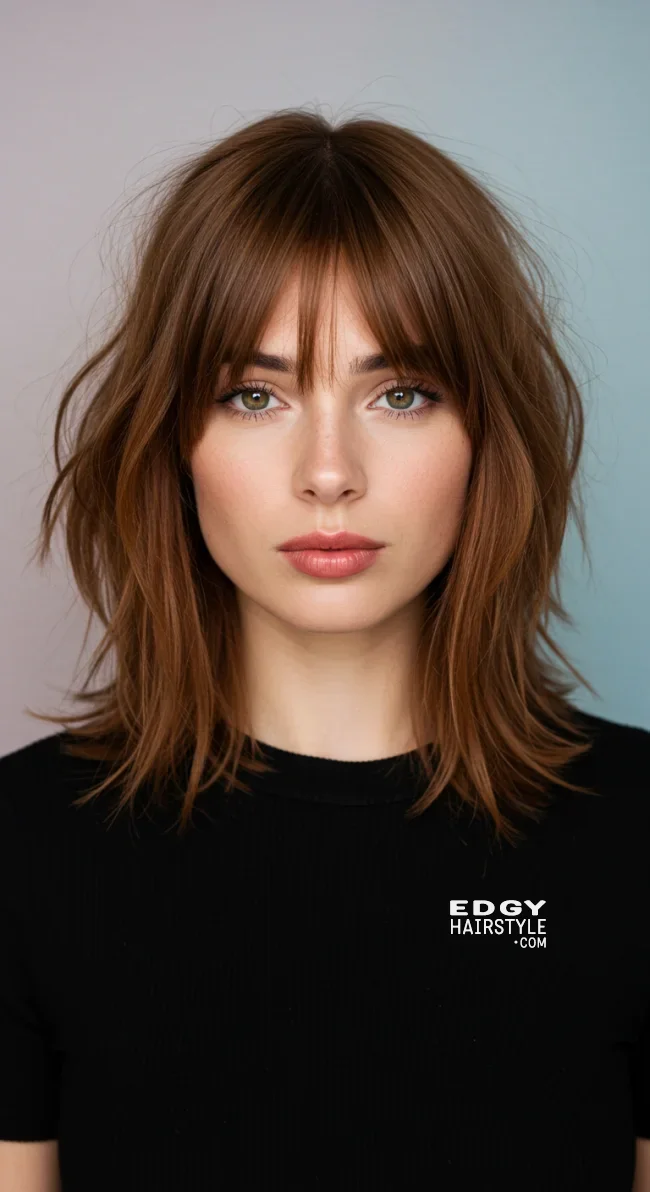 7. Wispy Fringe with Medium-Length Hair | Top Hairstyles For Square Face Shape - Flattering Styles