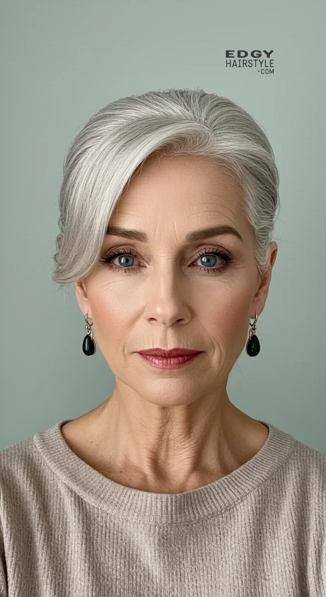 12. Classic Updo with Side Part | Elegant Hairstyles For Women Over 60 With Fine Hair