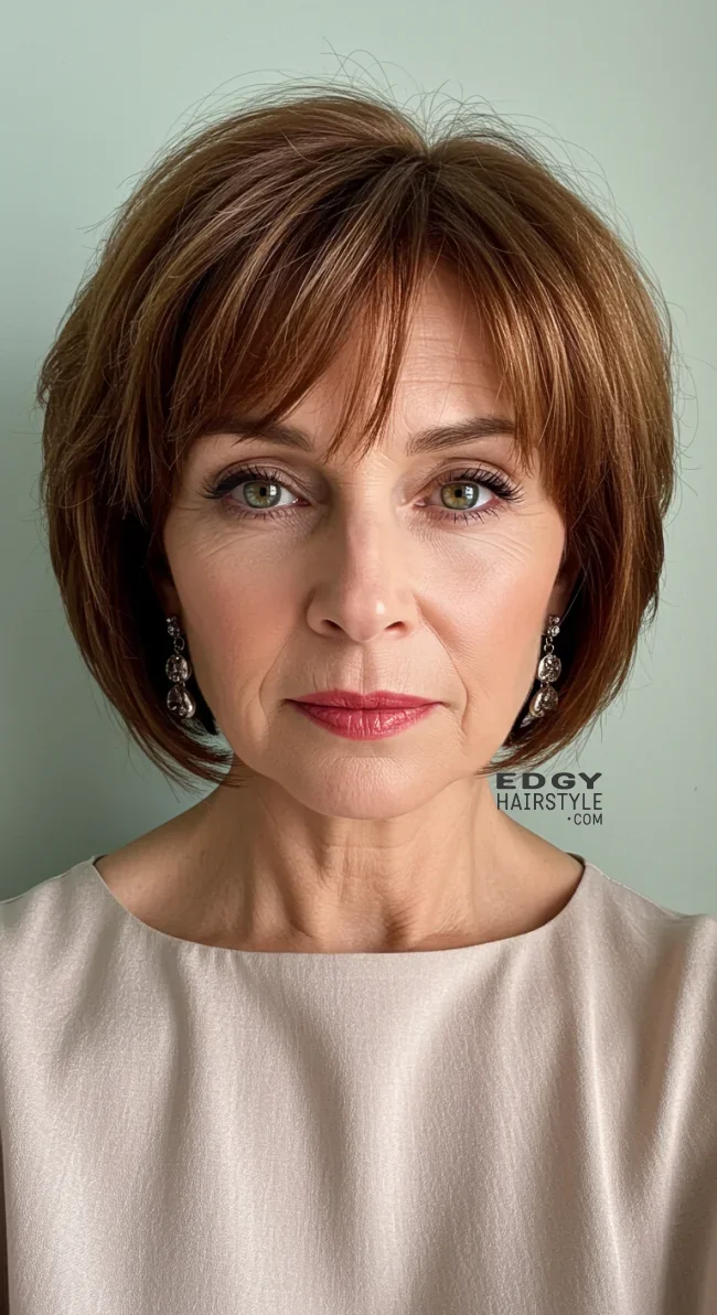 7. Side-Swept Bangs with a Short Cut | Elegant Hairstyles For Women Over 60 With Fine Hair