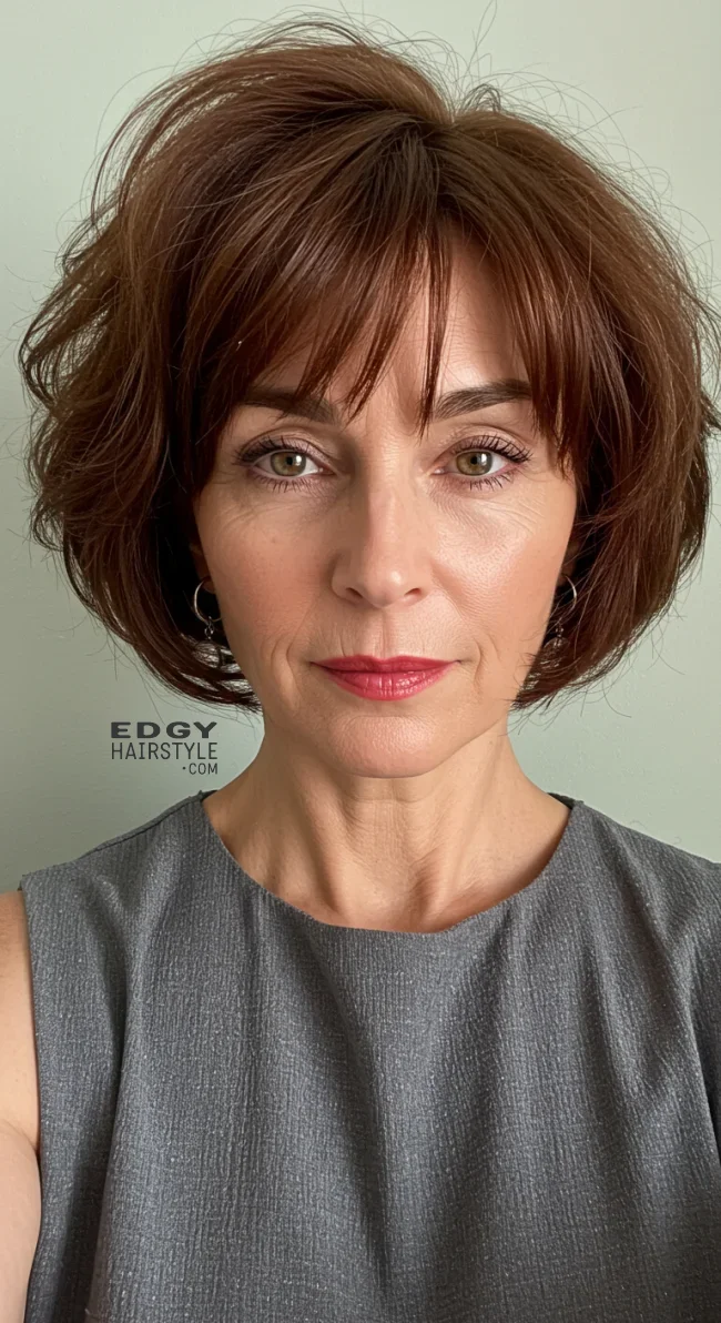 15. Voluminous Short Bob with Curtain Bangs | Elegant Hairstyles For Women Over 60 With Fine Hair